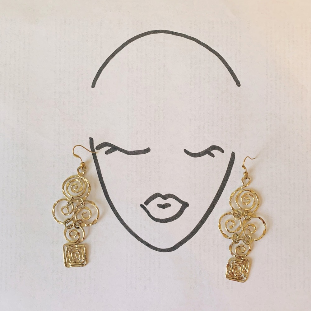 Phoenician Art Deco hammered spiral hieroglyphic earrings - Picture 5 of 5